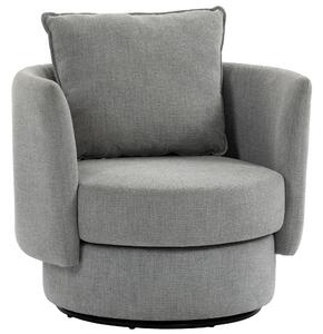 HOMCOM Poltrona d'accento con base girevole 360°, club chair in tessuto effetto lino con cuscino grigio chiaro | Aosom Italy