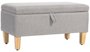 HOMCOM Panca contenitore, panca a fine letto, poggiapiedi imbottito in lino con gambe in legno di gomma, 71x37x36cm, grigio chiaro | Aosom Italy