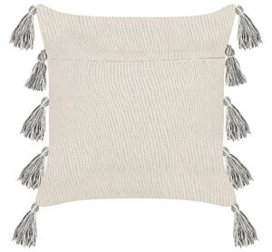 Set di 2 cuscini decorativi cotone bianco e grigio 45x45 cm con motivo a righe nappe Beliani