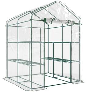 Outsunny Serra da Giardino in PVC Trasparente con cerniera e Ripiani, Serra da Balcone con Scaffali per Piante Orto,1.43 x 1.43 x 1.95m | Aosom Italy