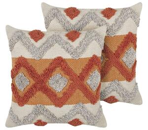 Set di 2 cuscini decorativi cotone multicolore 40 x 60 cm motivo geometrico boho accento fatto a mano Beliani