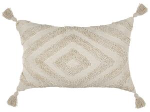 Set di 2 cuscini decorativi cotone beige 40 x 60 cm con nappe boho motivo geometrico pezzo di accento fatto a mano Beliani