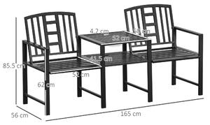 Outsunny Panchina da Giardino Moderna 2 Posti con Tavolino e Foro per Ombrellone Arredamento da Esterno 165x56x85.5cm Nero