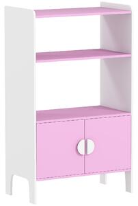 AIYAPLAY Libreria per bambini, 2 Ripiani, 2 Armadietti, autoportante, Design anti-ribaltamento, Piedini antiscivolo, MDF, Rosa+bianco | Aosom Italy