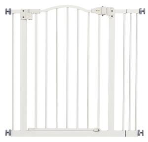 PawHut Cancelletto per Cani Estensibile con 2 Blocchi e Chiusura Automatica, in Metallo e Plastica, 74-87x78 cm, Bianco