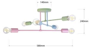 Plafoniera CAMBRIDGE 6xE27/15W/230V verde/blu/rosa