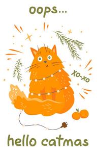 Illustrazione Hello catmas Funny greeting card for, Нина Виноградова