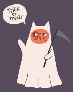 Illustrazione Cute ghost cat vector illustration Funny, Irina Ostapenko