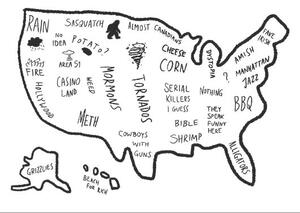 Illustrazione Funny stereotype map of Usa, tupungato