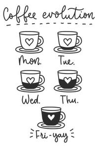 Illustrazione Coffee week evolution funny card with lettering, Mitoria