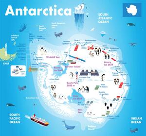 Illustrazione Cartoon Map of Antarctica, drmakkoy