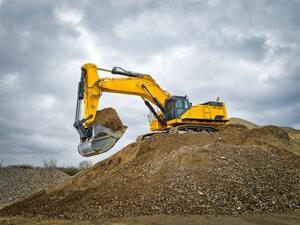 Illustrazione Excavator blue sky heavy machine construction site, bjdlzx