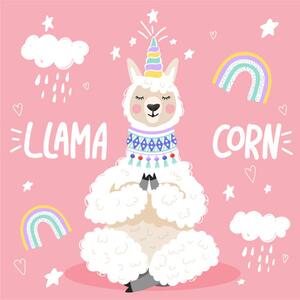 Illustrazione Cute cartoon alpaca with a unicorn, Iryna Reshetniak