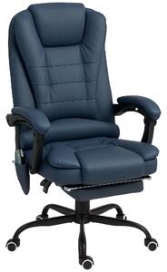 Vinsetto Poltrona da Ufficio con 7Punti Massaggianti e Poggiapiedi, ergonomica e regolabile, in PU e Acciaio, 67x67x111-121cm, Blu| Aosom Italy