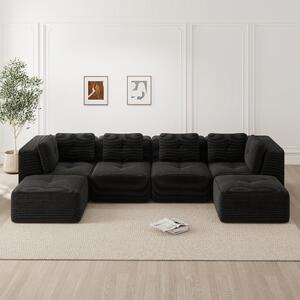 Divano angolare modulare nero, divano a forma di "U" con poggiapiedi, divano in velluto a 4 posti, divano letto profondo senza struttura, antiscivolo, dimensioni 386x177x69 cm
