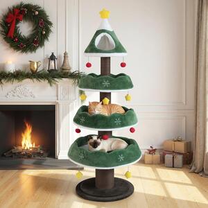 Costway Albero di natale per gatti torretta con 3 piattaforme e posto superiore, Albero di natale per gatti da interno Verde