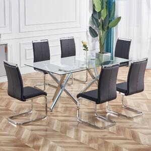 Fortuna Lai Sedia a sbalzo, struttura in metallo cromato, portata massima 120 kg, imbottitura morbida con rivestimento in Pelle finta, nero, (set da 4 pezzi)