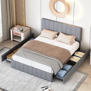 Letto imbottito Fortuna Lai 160x200cm, letto matrimoniale con 4 cassetti e rete a doghe, letto in legno letto giovanile letto contenitore letto funzionale letto in velluto, grigio