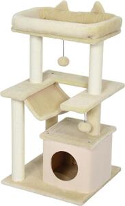 Fortuna Lai Tiragraffi per gatti, tiragraffi con giocattoli, sedile, amaca, 48 x 48 x 90 cm, color crema