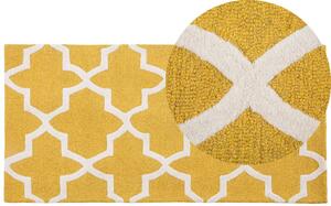 Tappeto tappetino Giallo Lana 80 x 150 cm Traliccio Motivo Quadrifoglio Trapuntato a Mano Orientale Marocchino Trifoglio Beliani