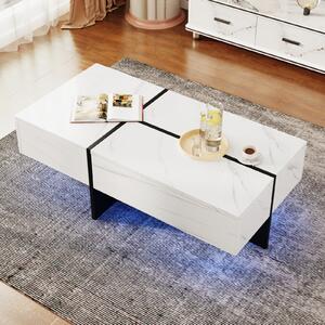 Tavolino Fortuna Lai Tavolino Tavolino Bianco lucido LED Controllabile tramite app mobile, 100*50*34,5 cm