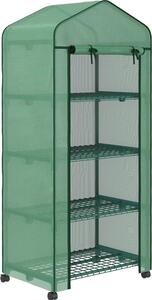 Serra in plastica Fortuna Lai, serra, mini serra, serra per piante, semenzaio, 4 ripiani, 69 x 50 x 165 cm, verde