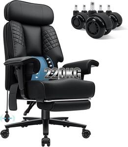 Sedia da ufficio ergonomica per l'home office, sedia da computer con poggiapiedi, poltrona da ufficio in ecopelle con supporto lombare gonfiabile, braccioli e poggiatesta regolabili in altezza, colore nero