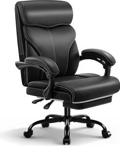 Poltrona da ufficio con poggiapiedi e funzione reclinabile, sedia ergonomica in ecopelle, portata fino a 200 kg, braccioli regolabili, schienale alto – sedia da ufficio per dirigenti e per l'uso in casa, colore nero