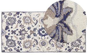 Tappeto in lana beige e blu 80 x 150 cm a pelo fitto con motivo orientale Beliani