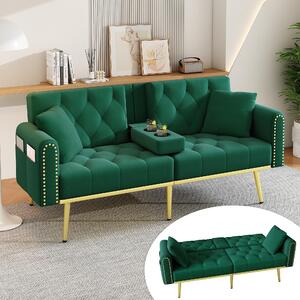 Fortuna Lai Divano letto doppio pieghevole con funzione reclinabile, tre angoli di inclinazione regolabili e portabicchieri. Adatto per soggiorno, camera da letto, home cinema o camera degli ospiti. Rivestimento in tessuto. Verde