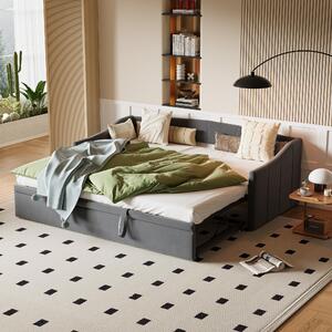 Fortuna Lai day bed 90/180x200 cm, letto estraibile con rete a doghe, braccioli e velluto, grigio