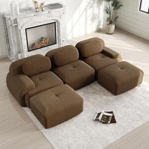 Divano angolare modulare a forma di "U" rivestito in tessuto corduroy, divano senza struttura che non richiede montaggio, ideale per soggiorni, adatto agli animali domestici, colore marrone, dimensioni 298x178x70 cm
