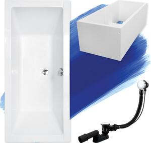 Vasca rettangolare 170x75 con supporto per vasca, set di scarico e piedini GRATIS | Set completo 4in1 Vasca originale in acrilico con sifone | BADLAND QUADRO