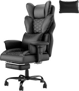 Sedia ergonomica da ufficio, sedia da gaming con poggiapiedi e braccioli imbottiti, in ecopelle, sedia da scrivania per ufficio e casa, colore nero