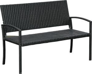 Panchina da giardino Fortuna Lai in polyrattan a 2 posti con telaio in acciaio e intreccio nero L122 x P60 x H87 cm per giardino e terrazza