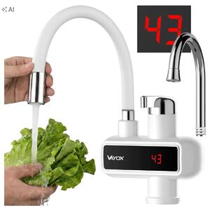 Scaldabagno istantaneo per rubinetto da cucina Vayox VA0230, con indicatore, erogatore flessibile bianco, 3000W, bianco