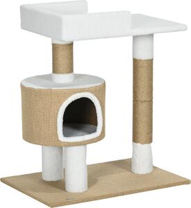 Fortuna Lai Tiragraffi 79 cm piccolo tiragraffi con cuccia e superficie di appoggio per gatti fino a 8 kg in juta marrone/bianco