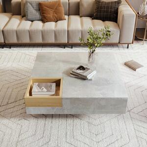 Tavolino Fortuna Lai Tavolino da salotto Tavolino con contenitore estraibile, colore grigio cemento e legno, 72*72*30 cm