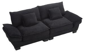 Divano letto moderno a 2 posti, dimensioni 224x81x81 cm, divano in velluto nero con cuscini, struttura in legno e imbottitura in schiuma, ideale per soggiorno, camera da letto o ufficio