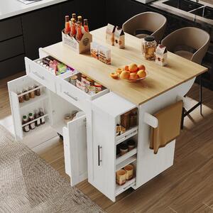 Isola da cucina 110x46x90,5 cm, bianca, realizzata in MDF e metallo. Carrello da cucina con piano ribaltabile e spazio di stoccaggio, ideale per la cucina e la zona pranzo