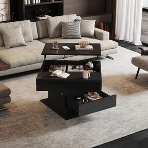 Fortuna Lai 70*70*45 cm tavolino geometrico, piano superiore girevole a 360°, tavolino sollevabile con 1 cassetto, tavolino da salotto lucido con spazio contenitore nascosto, tavolino da divano, tavolino ausiliario, nero