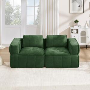 Divano a due posti, colore verde, divano angolare modulare senza struttura, realizzato in poliestere e imbottito con schiuma 32D, dimensioni 198x93x67 cm, capacità di carico 400 kg, non richiede montaggio
