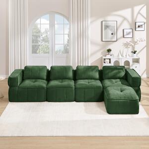 Divano modulare a forma di L, per 4 persone, senza struttura, con poggiapiedi, divano angolare, colore verde, in poliestere, dimensioni 344x162x67 cm, non richiede montaggio