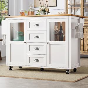 Isola da cucina mobile, dimensioni 137,9x73x92,5 cm, realizzata in MDF e metallo, colore bianco, con piano di lavoro pieghevole, ideale per cucina e sala da pranzo