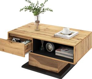 Tavolino Fortuna Lai in legno venato, con 1 cassetto e spazio di archiviazione, 100x47x60cm, rovere + nero-grigio