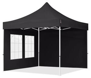 TOOLPORT 3x3m gazebo pieghevole con laterali (finestre), ECONOMY acciaio, nero