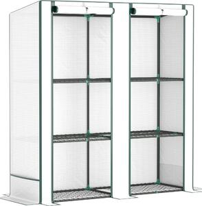 Serra Fortuna Lai con tetto a falda unica, doppia porta, ripiani, serra in acciaio resistente all'inverno, serra per balcone, giardino, serra per pomodori 144 x 48 x 152 cm, serra per pomodori, ortaggi, bianco