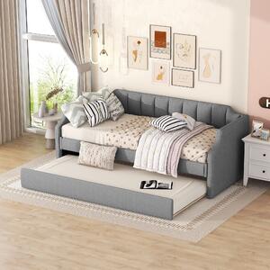 Letto imbottito Fortuna Lai 90 x 200(190) cm con rete, letto a scomparsa, divano letto da giorno, letto per ospiti estensibile, grigio