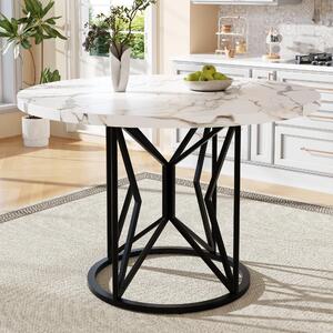 Tavolo da pranzo rotondo Fortuna Lai (100×100×76 cm), tavolo da cucina, tavolino rotondo per 4-6 persone, adatto per sala da pranzo, soggiorno, gambe del tavolo in metallo, gambe geometriche, gambe nere