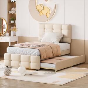 Letto imbottito Fortuna Lai 90 x 200 cm, testata regolabile, rivestimento in lino delicato sulla pelle, letto per bambini allungabile, letto singolo letto per bambini letto per giovani letto per ospiti (beige)